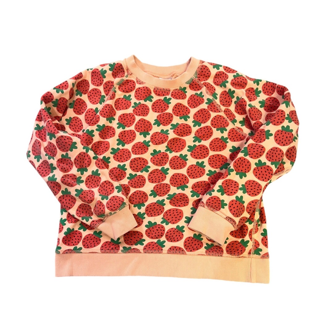 Hanna Andersson Girls 140/10 Peach Strawberry Print French Terry Sweatshirt